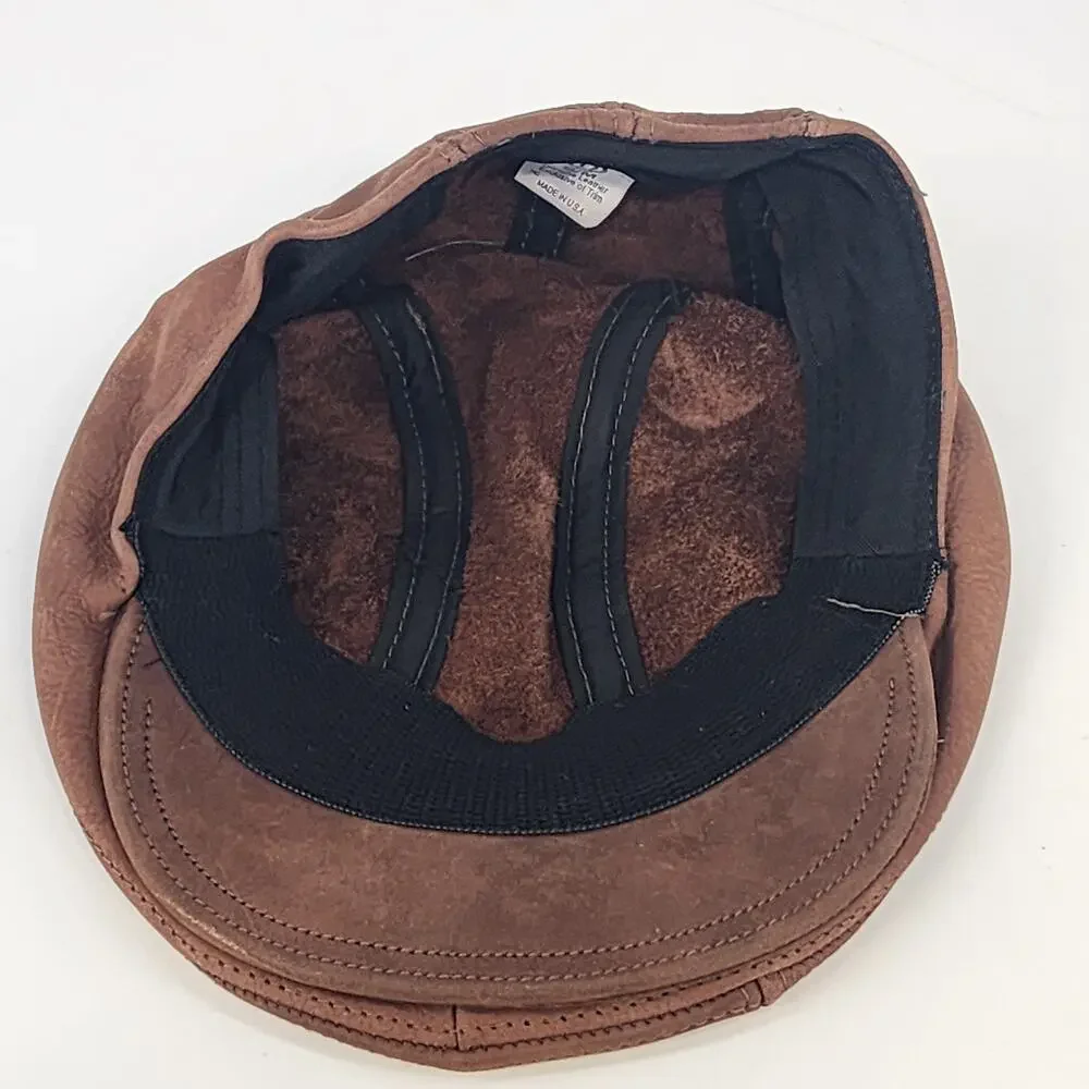 Leather Newsboy Cap Mens Small Medium Cabbie Driver Hat Made in USA Classic Y2K - Picture 8 of 13